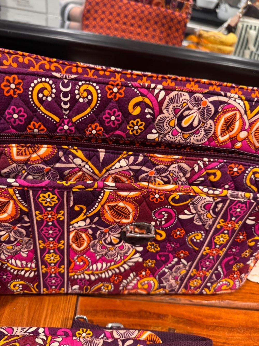 Vera Bradley Laptop Work Bag Paisley Print Travel Tote Briefcase Purple Orange - Picture 7 of 7